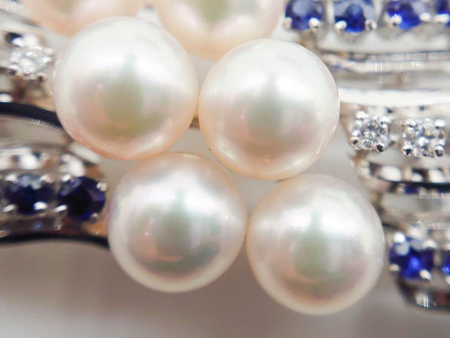 MIKIMOTO(ミキモト)　真珠　パール　K14(14金)　WG(ホワイトゴールド)　流れるようなデザインが優美な帯留め(白色金、帯締め、着物道具、アクセサリー、和装小物、紐付き、ケース付き)(R-079732)