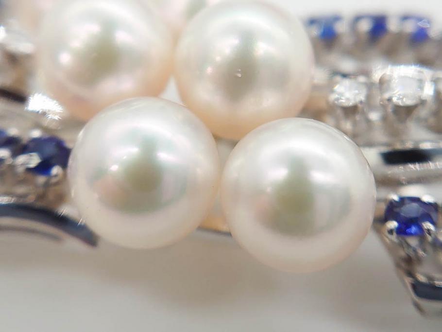 MIKIMOTO(ミキモト)　真珠　パール　K14(14金)　WG(ホワイトゴールド)　流れるようなデザインが優美な帯留め(白色金、帯締め、着物道具、アクセサリー、和装小物、紐付き、ケース付き)(R-079732)