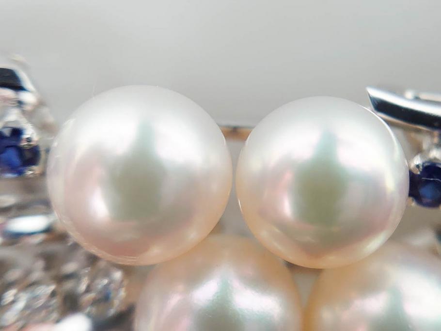 MIKIMOTO(ミキモト)　真珠　パール　K14(14金)　WG(ホワイトゴールド)　流れるようなデザインが優美な帯留め(白色金、帯締め、着物道具、アクセサリー、和装小物、紐付き、ケース付き)(R-079732)