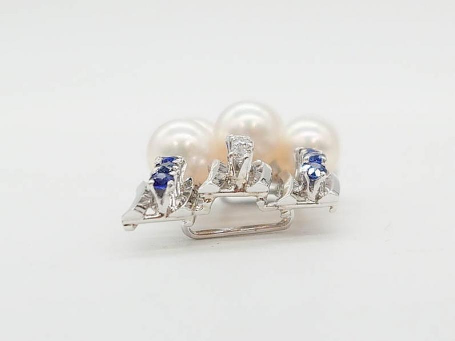 MIKIMOTO(ミキモト)　真珠　パール　K14(14金)　WG(ホワイトゴールド)　流れるようなデザインが優美な帯留め(白色金、帯締め、着物道具、アクセサリー、和装小物、紐付き、ケース付き)(R-079732)