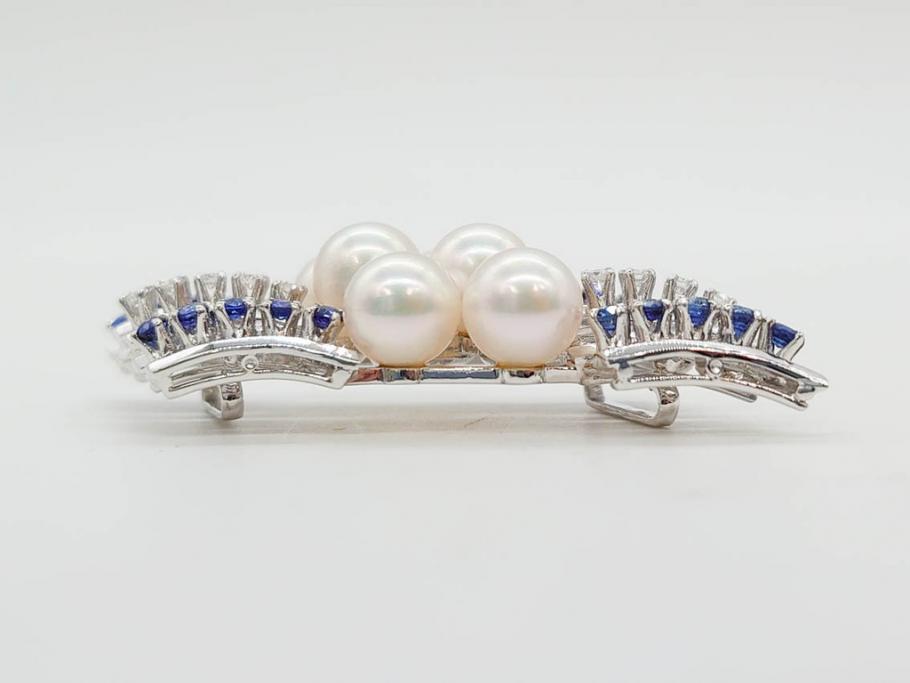 MIKIMOTO(ミキモト)　真珠　パール　K14(14金)　WG(ホワイトゴールド)　流れるようなデザインが優美な帯留め(白色金、帯締め、着物道具、アクセサリー、和装小物、紐付き、ケース付き)(R-079732)