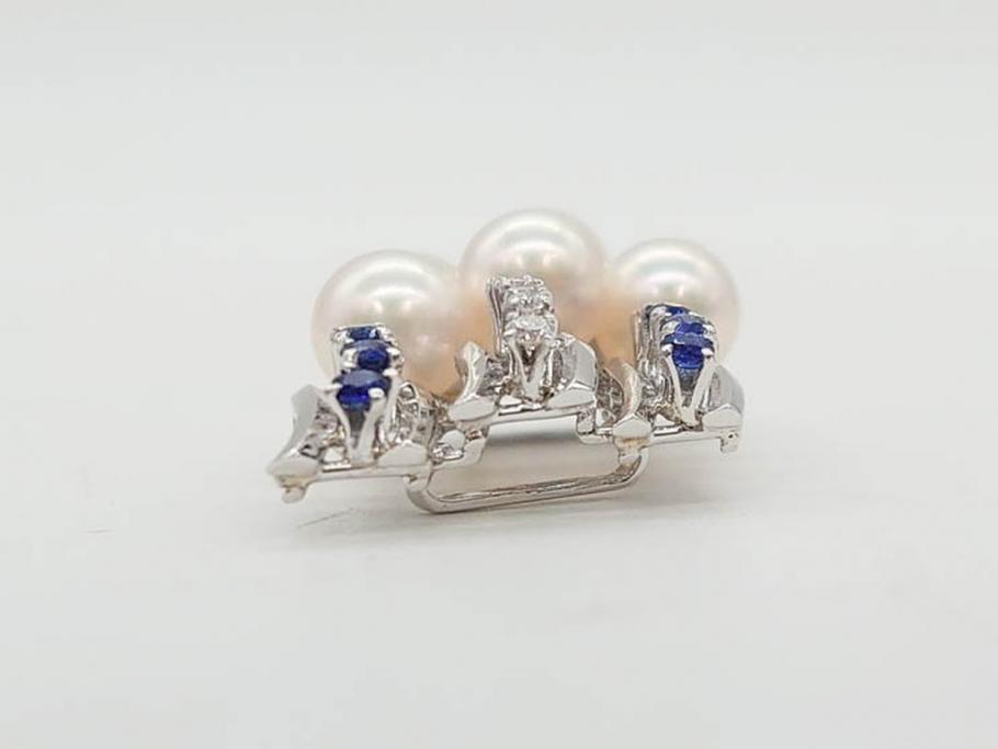 MIKIMOTO(ミキモト)　真珠　パール　K14(14金)　WG(ホワイトゴールド)　流れるようなデザインが優美な帯留め(白色金、帯締め、着物道具、アクセサリー、和装小物、紐付き、ケース付き)(R-079732)