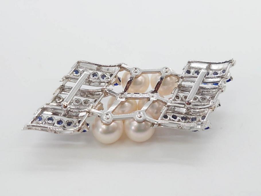 MIKIMOTO(ミキモト)　真珠　パール　K14(14金)　WG(ホワイトゴールド)　流れるようなデザインが優美な帯留め(白色金、帯締め、着物道具、アクセサリー、和装小物、紐付き、ケース付き)(R-079732)