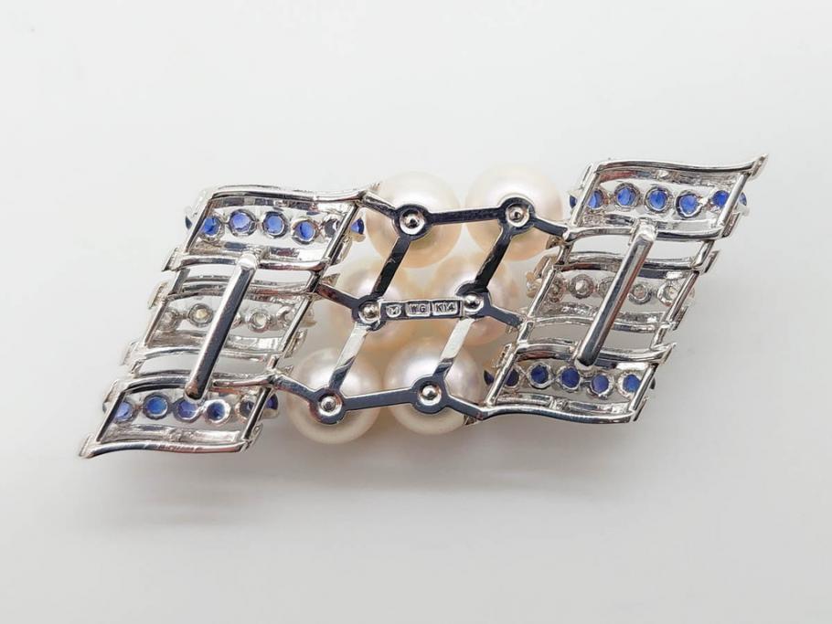 MIKIMOTO(ミキモト)　真珠　パール　K14(14金)　WG(ホワイトゴールド)　流れるようなデザインが優美な帯留め(白色金、帯締め、着物道具、アクセサリー、和装小物、紐付き、ケース付き)(R-079732)