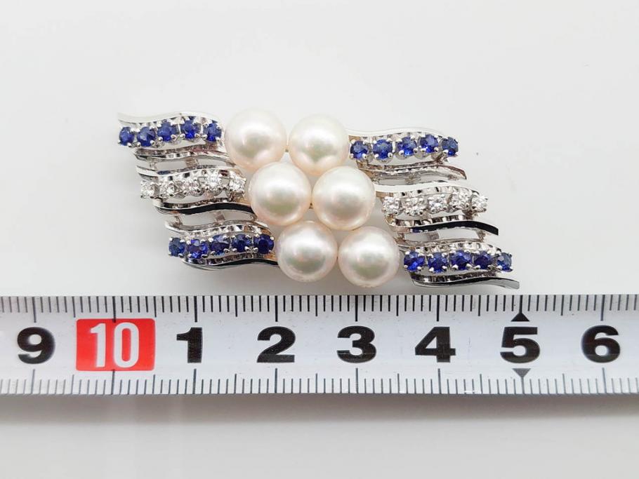 MIKIMOTO(ミキモト)　真珠　パール　K14(14金)　WG(ホワイトゴールド)　流れるようなデザインが優美な帯留め(白色金、帯締め、着物道具、アクセサリー、和装小物、紐付き、ケース付き)(R-079732)