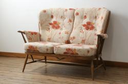 イギリスビンテージ　美品　ERCOL(アーコール)　ナチュラルテイストのお部屋にぴったりなリラックス感のある二人掛けソファ(アームソファ、ラブソファ、ダイニングソファ、2人掛け、ヴィンテージ、英国、北欧)(R-061742)