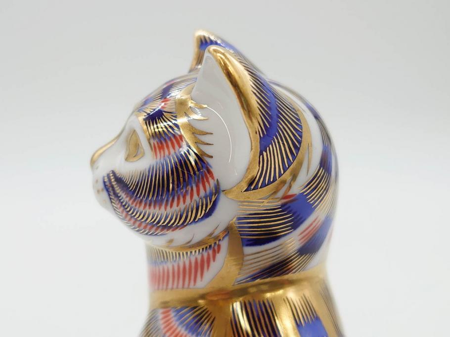 イギリス　ROYAL CROWN DERBY(ロイヤルクラウンダービー)　ペーパーウェイト　猫　うさぎ　繊細で華やかな色彩に心ときめくフィギュリン2点セット(ねこ、ネコ、兎、ウサギ、金彩、置物、磁器、ボーンチャイナ、オブジェ、ディスプレイ、英国)(R-079734)
