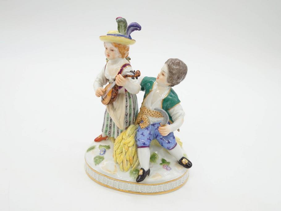 ドイツ　マイセン　Meissen　シェーンハイト　四季の寓意シリーズ　夏　匠の美技に見惚れるフィギュリン(少女、少年、農作業、金彩、置物、ディスプレイ、磁器、オブジェ)(R-079735)