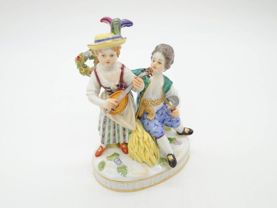 ドイツ　マイセン　Meissen　シェーンハイト　四季の寓意シリーズ　夏　匠の美技に見惚れるフィギュリン(少女、少年、農作業、金彩、置物、ディスプレイ、磁器、オブジェ)(R-079735)