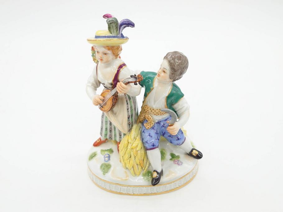 ドイツ　マイセン　Meissen　シェーンハイト　四季の寓意シリーズ　夏　匠の美技に見惚れるフィギュリン(少女、少年、農作業、金彩、置物、ディスプレイ、磁器、オブジェ)(R-079735)