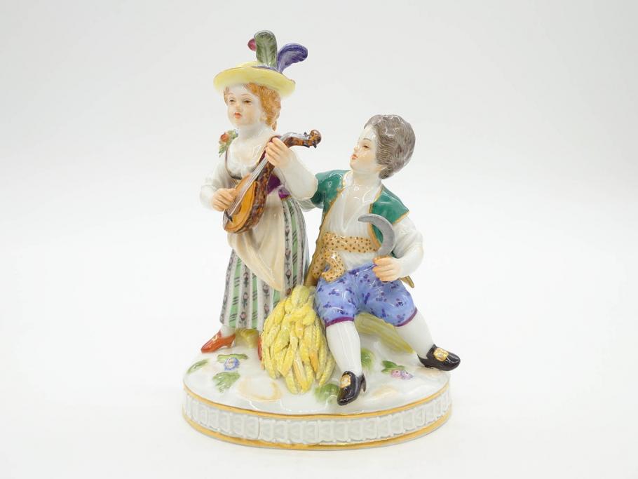 ドイツ　マイセン　Meissen　シェーンハイト　四季の寓意シリーズ　夏　匠の美技に見惚れるフィギュリン(少女、少年、農作業、金彩、置物、ディスプレイ、磁器、オブジェ)(R-079735)