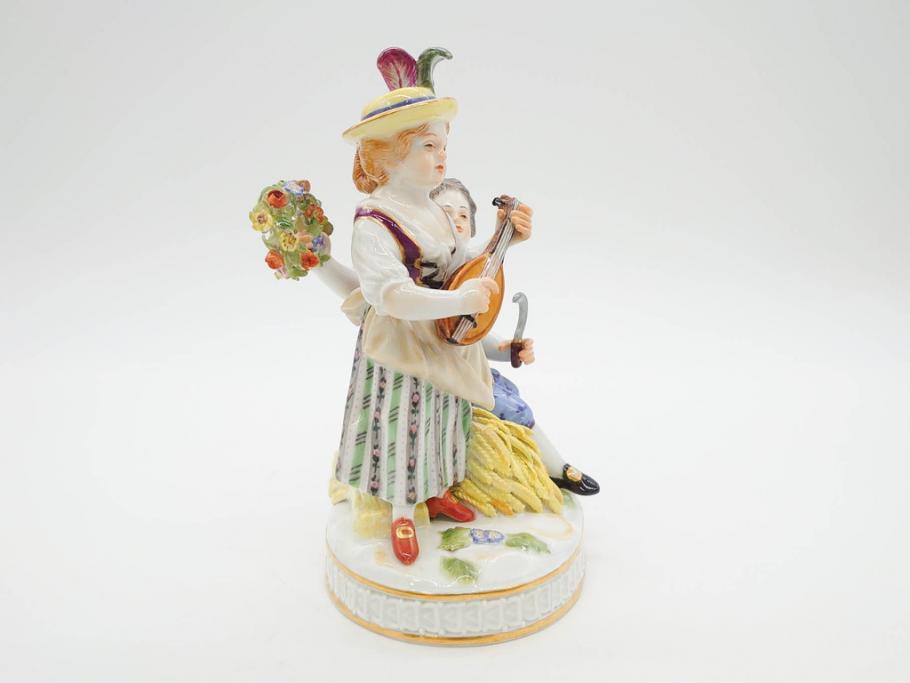 ドイツ　マイセン　Meissen　シェーンハイト　四季の寓意シリーズ　夏　匠の美技に見惚れるフィギュリン(少女、少年、農作業、金彩、置物、ディスプレイ、磁器、オブジェ)(R-079735)
