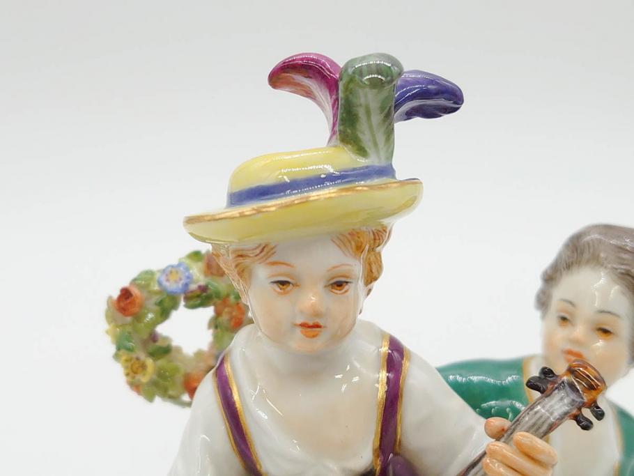ドイツ　マイセン　Meissen　シェーンハイト　四季の寓意シリーズ　夏　匠の美技に見惚れるフィギュリン(少女、少年、農作業、金彩、置物、ディスプレイ、磁器、オブジェ)(R-079735)