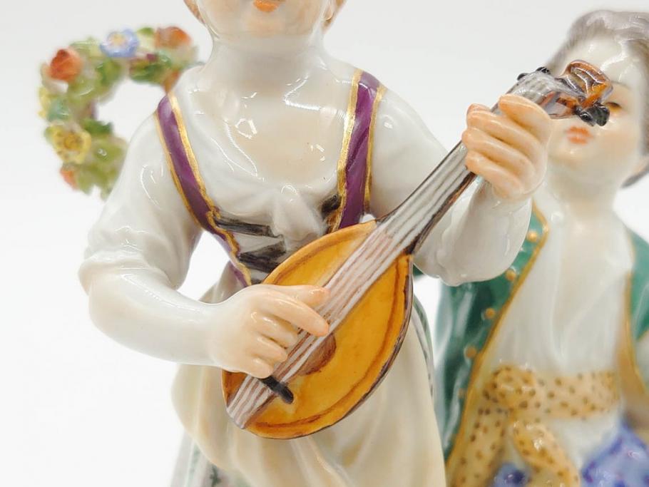 ドイツ　マイセン　Meissen　シェーンハイト　四季の寓意シリーズ　夏　匠の美技に見惚れるフィギュリン(少女、少年、農作業、金彩、置物、ディスプレイ、磁器、オブジェ)(R-079735)