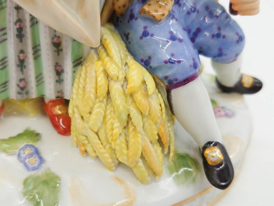 ドイツ　マイセン　Meissen　シェーンハイト　四季の寓意シリーズ　夏　匠の美技に見惚れるフィギュリン(少女、少年、農作業、金彩、置物、ディスプレイ、磁器、オブジェ)(R-079735)