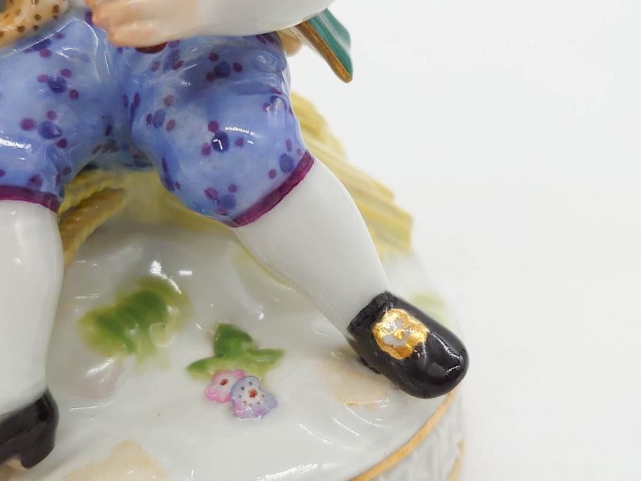 ドイツ　マイセン　Meissen　シェーンハイト　四季の寓意シリーズ　夏　匠の美技に見惚れるフィギュリン(少女、少年、農作業、金彩、置物、ディスプレイ、磁器、オブジェ)(R-079735)