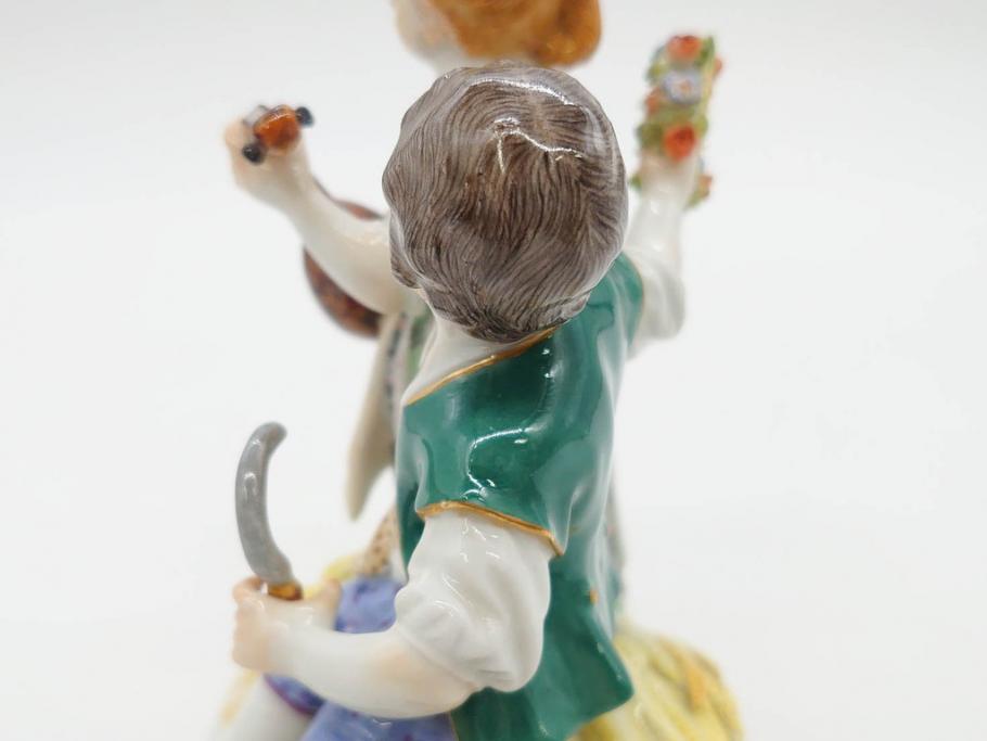 ドイツ　マイセン　Meissen　シェーンハイト　四季の寓意シリーズ　夏　匠の美技に見惚れるフィギュリン(少女、少年、農作業、金彩、置物、ディスプレイ、磁器、オブジェ)(R-079735)