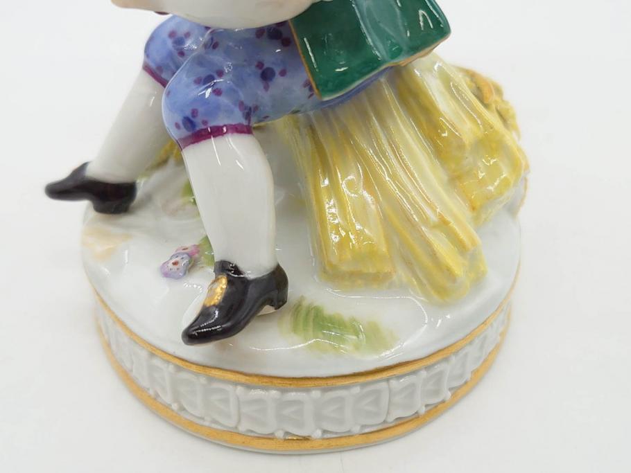 ドイツ　マイセン　Meissen　シェーンハイト　四季の寓意シリーズ　夏　匠の美技に見惚れるフィギュリン(少女、少年、農作業、金彩、置物、ディスプレイ、磁器、オブジェ)(R-079735)
