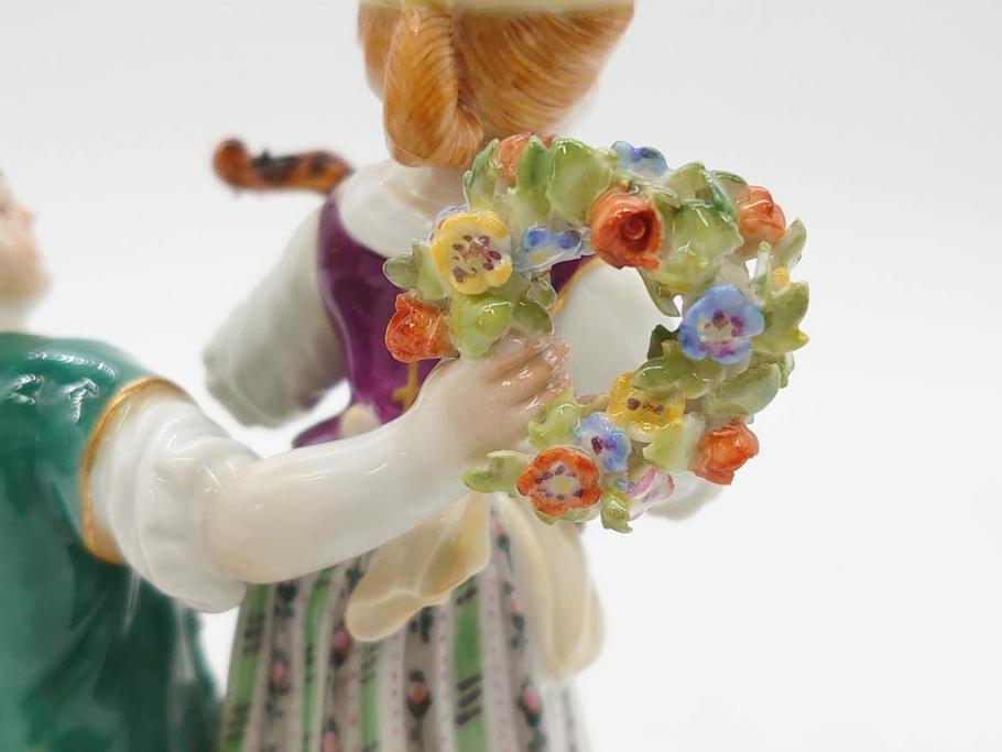 ドイツ　マイセン　Meissen　シェーンハイト　四季の寓意シリーズ　夏　匠の美技に見惚れるフィギュリン(少女、少年、農作業、金彩、置物、ディスプレイ、磁器、オブジェ)(R-079735)
