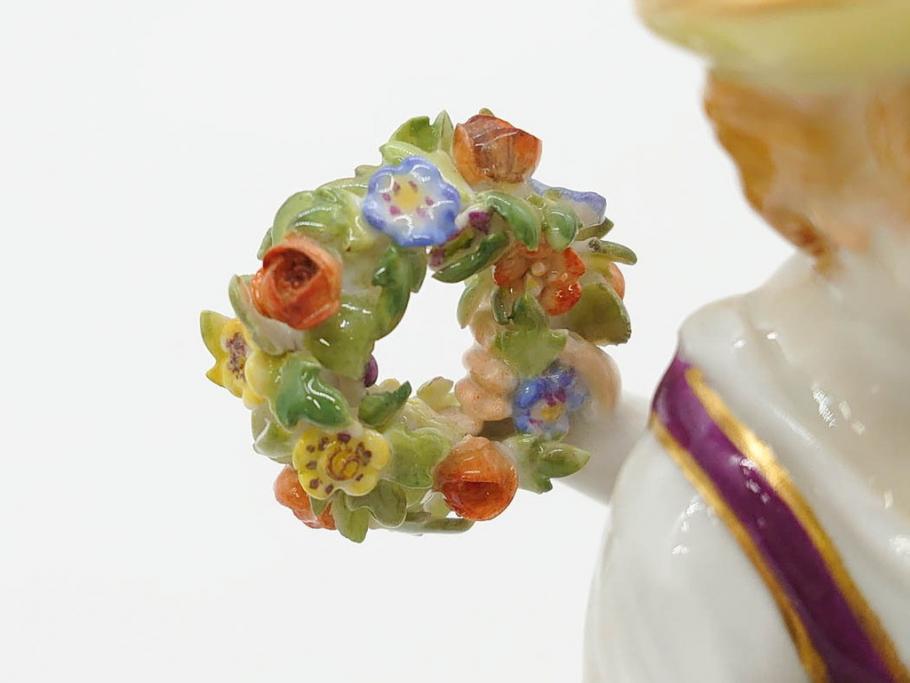ドイツ　マイセン　Meissen　シェーンハイト　四季の寓意シリーズ　夏　匠の美技に見惚れるフィギュリン(少女、少年、農作業、金彩、置物、ディスプレイ、磁器、オブジェ)(R-079735)