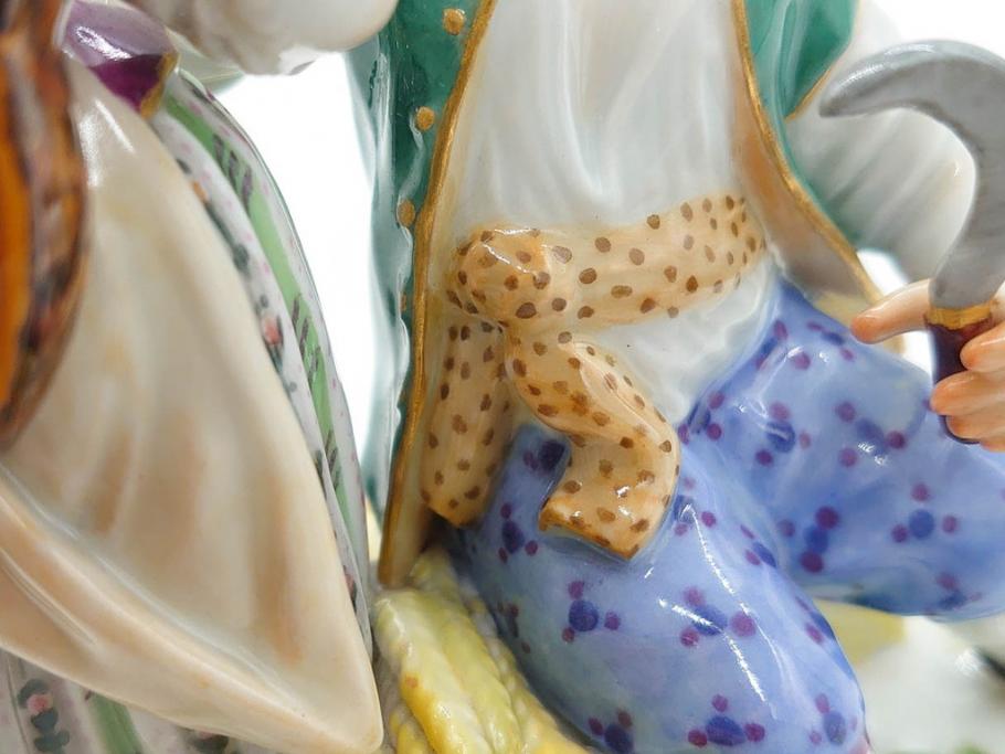 ドイツ　マイセン　Meissen　シェーンハイト　四季の寓意シリーズ　夏　匠の美技に見惚れるフィギュリン(少女、少年、農作業、金彩、置物、ディスプレイ、磁器、オブジェ)(R-079735)