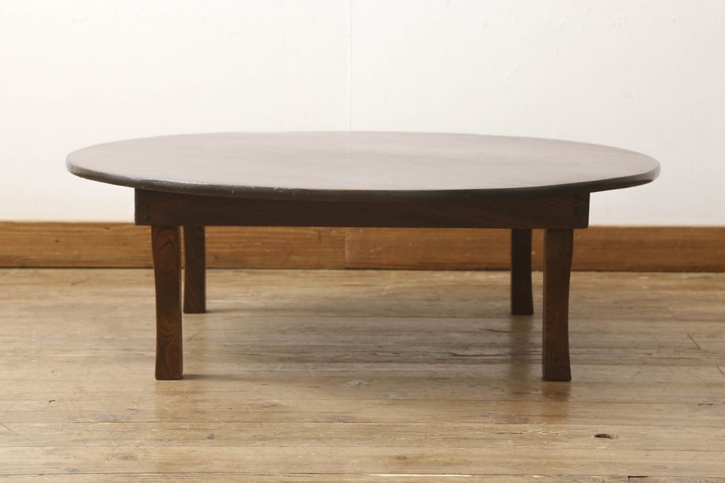 和製アンティーク　栓材　昭和中期　レトロな空間づくりにぴったりの丸ちゃぶ台(座卓、折りたたみテーブル、ローテーブル)(R-051452)