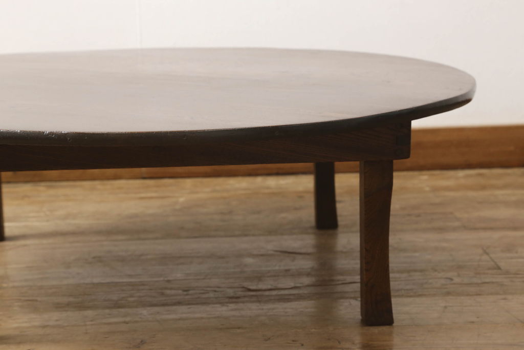 和製アンティーク　栓材　昭和中期　レトロな空間づくりにぴったりの丸ちゃぶ台(座卓、折りたたみテーブル、ローテーブル)(R-051452)