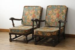 イギリスビンテージ　ERCOL(アーコール)　Old Colonial(オールドコロニアル)　シックな英国カントリースタイルのお部屋におすすめなイージーチェア2脚セット(アームソファ、1人掛けソファ、一人掛けソファ、北欧、ヴィンテージ)(R-066807)