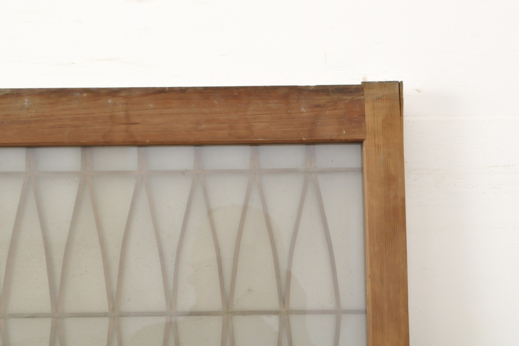 アンティーク建具　昭和初期　お洒落な格子が目を引くすりガラス入りガラス戸2枚セット(引き戸、建具)(R-059318)