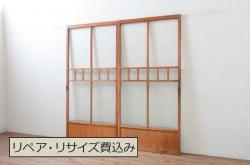 アンティーク建具　大正ロマン　腰抜欅(ケヤキ)材　ノスタルジックな雰囲気漂う幅広ガラス戸1枚(引き戸)(R-068314)