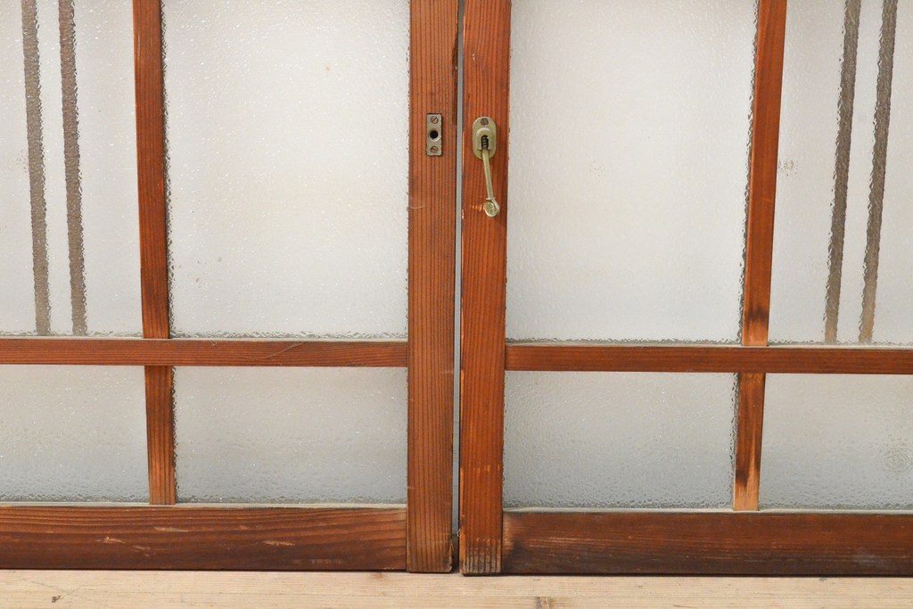 アンティーク建具　大正ロマンの雰囲気あふれるガラス窓2枚セット(ガラス戸、引き戸、建具)(R-059429)