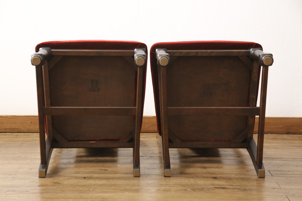 和製ビンテージ　北海道民芸家具　HM640　赤い座面がぱっと目を引く!気品漂う佇まいが魅力的なハイバックチェア(椅子、ダイニングチェア、ワークチェア、ヴィンテージ)(R-055754)