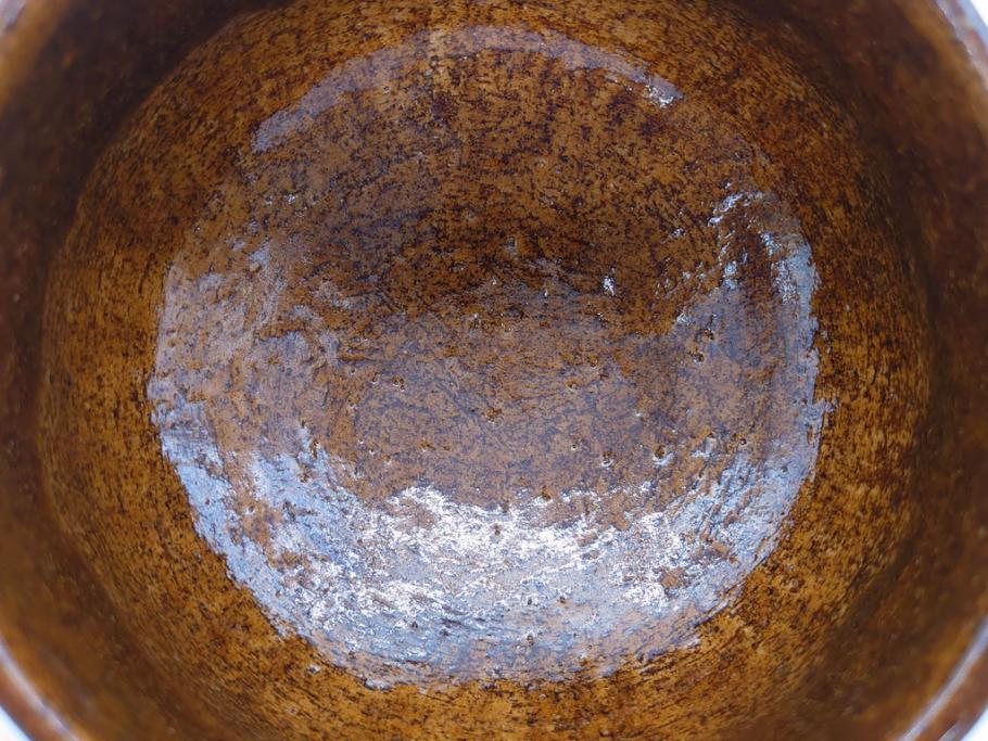 九代 大樋長左衛門　飴釉　約13cm　4.1寸　艶やかな釉薬が美しい見事な茶碗(茶器、抹茶碗、茶道具、和食器、煎茶道具、鵬雲斎書付、大樋焼、落款印、四寸一分、茶巾付き、共箱付き)(R-079744)　