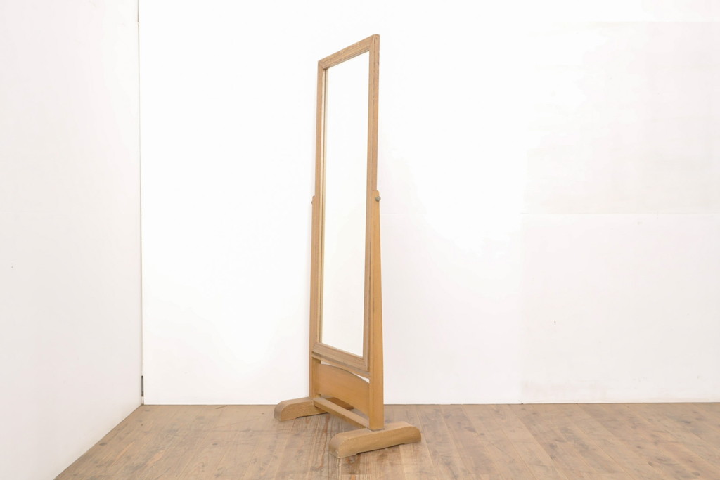 昭和レトロ　ナチュラルな木の風合いが感じられる姿見(鏡、ミラー)(R-056108)