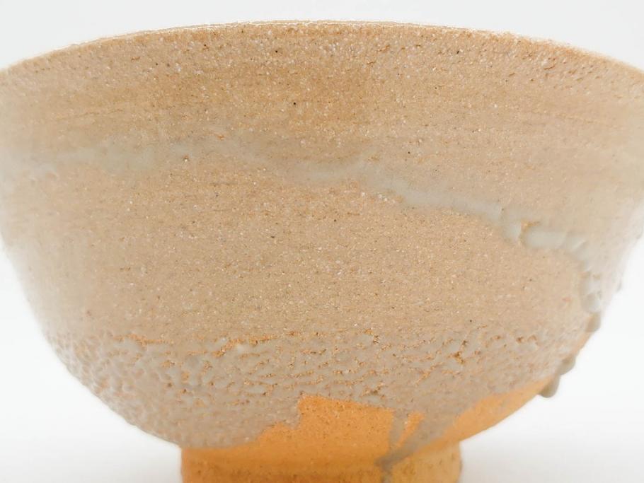 人間国宝　中里無庵(中里太郎右衛門)　唐津　宝珠　約15cm　4.9寸　和の味わいのある茶碗(抹茶碗、煎茶道具、茶道具、茶器、和食器、四寸九分、御物袋付き、外箱付き、共箱付き)(R-079746)