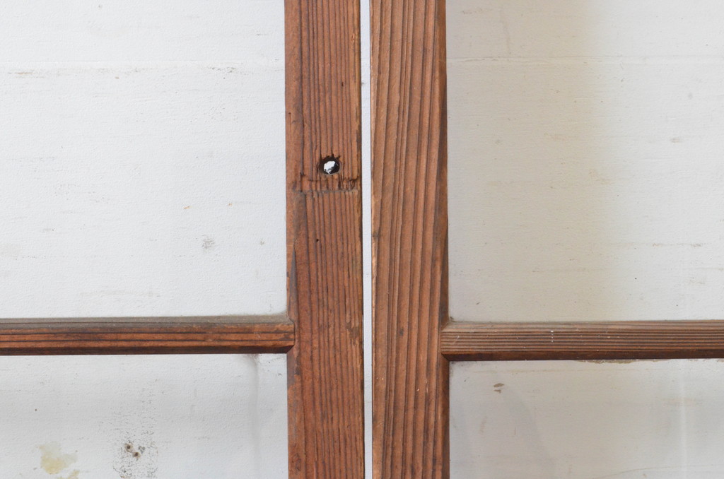アンティーク建具　温かみのある木味が魅力のガラス戸2枚セット(引き戸)(R-065501)