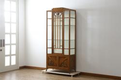中古　美品　楡(ニレ)材　総無垢材　美しい木目と品のある佇まいが魅力の五尺水屋箪笥サイドボード(引き出し、収納棚、戸棚、食器棚)(R-070144)