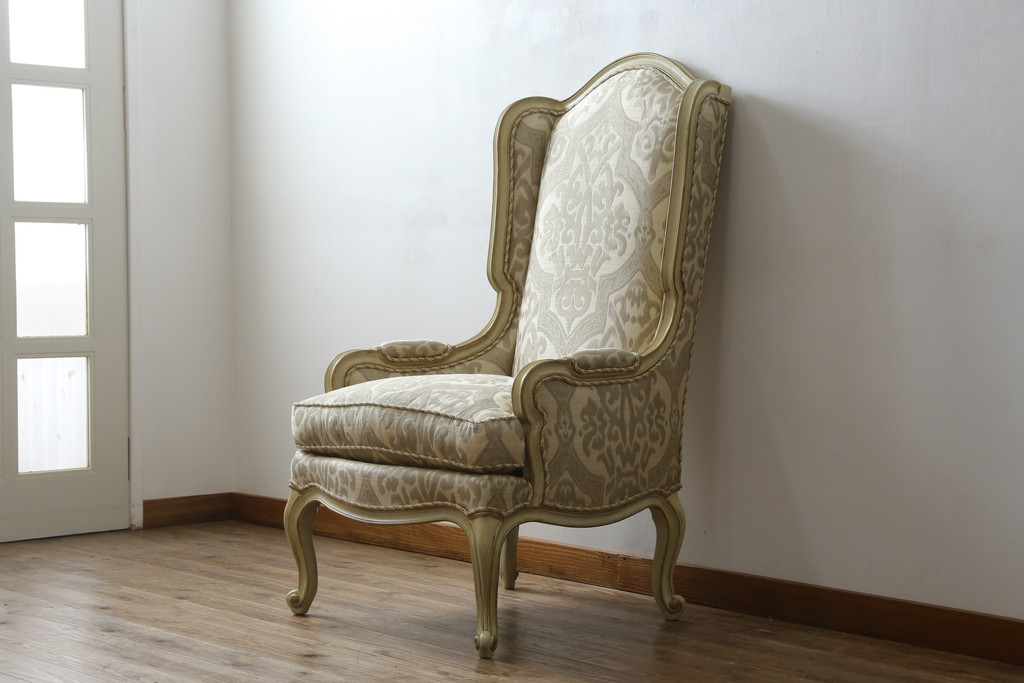 中古　美品　レアモデル!!　DREXEL HERITAGE(ドレクセルヘリテイジ)　Upholstery(アップホルスタリー)　気品あふれる佇まいの猫脚ラウンジチェア(一人掛けソファ、1人掛けソファ、アームチェア)(R-066511)