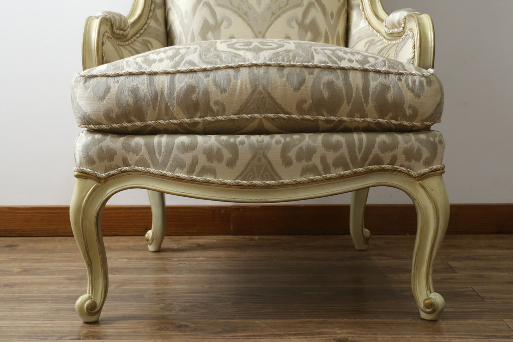 中古　美品　レアモデル!!　DREXEL HERITAGE(ドレクセルヘリテイジ)　Upholstery(アップホルスタリー)　気品あふれる佇まいの猫脚ラウンジチェア(一人掛けソファ、1人掛けソファ、アームチェア)(R-066511)