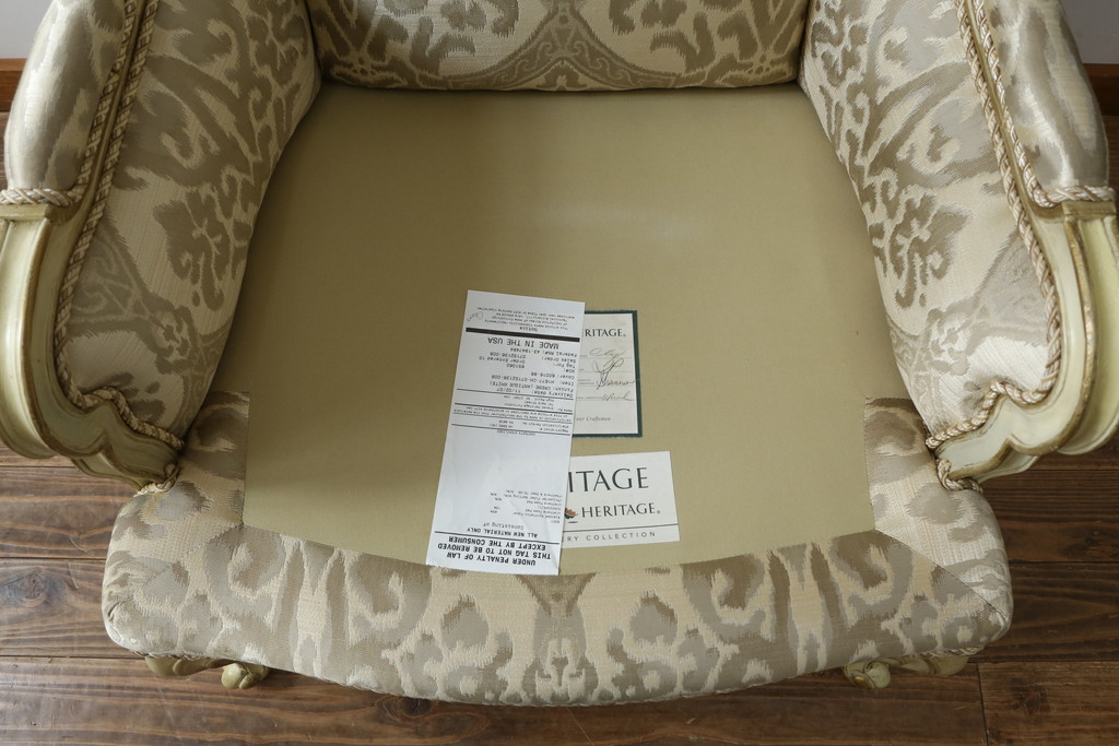 中古　美品　レアモデル!!　DREXEL HERITAGE(ドレクセルヘリテイジ)　Upholstery(アップホルスタリー)　気品あふれる佇まいの猫脚ラウンジチェア(一人掛けソファ、1人掛けソファ、アームチェア)(R-066511)