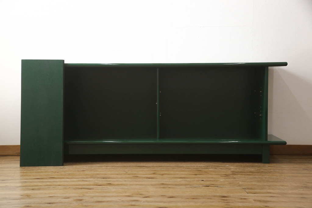 中古　美品　展示品　希少デザイン!　総漆塗り　和モダンな雰囲気と鮮やかな緑色が素敵なサイドボード(定価約80万円)(収納棚、戸棚、リビングボード)(R-057883)
