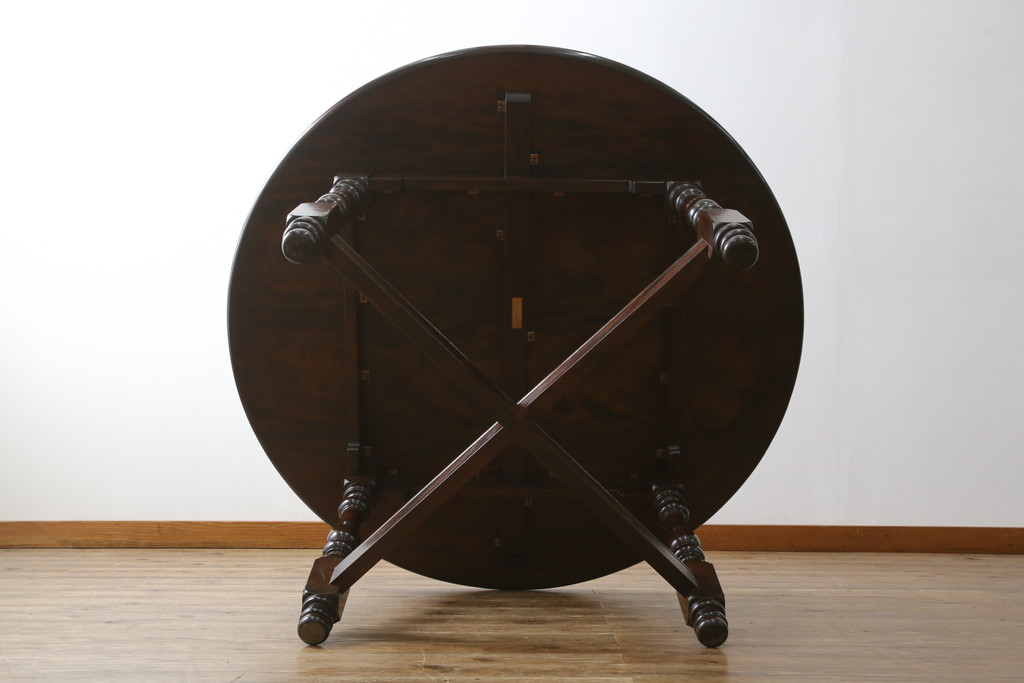 中古　美品　特大!!　特注　松本民芸家具　クラシカルな雰囲気が漂うE型ラウンドテーブル(ダイニングテーブル、丸テーブル、4人掛け)(R-068378)