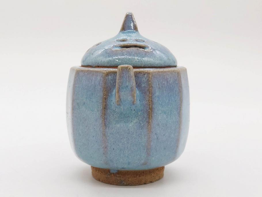 中里重利　鈞窯　水色の釉薬に魅せられる香炉(三玄窯、香爐、唐津焼、仏具、茶道具、落款印、共箱付き)(R-079747)