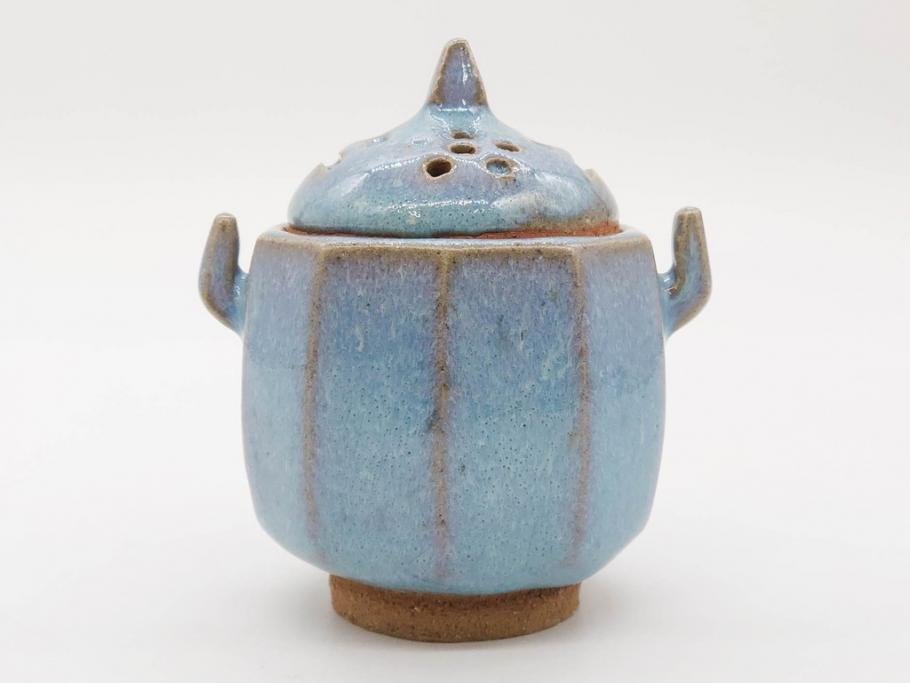 中里重利　鈞窯　水色の釉薬に魅せられる香炉(三玄窯、香爐、唐津焼、仏具、茶道具、落款印、共箱付き)(R-079747)