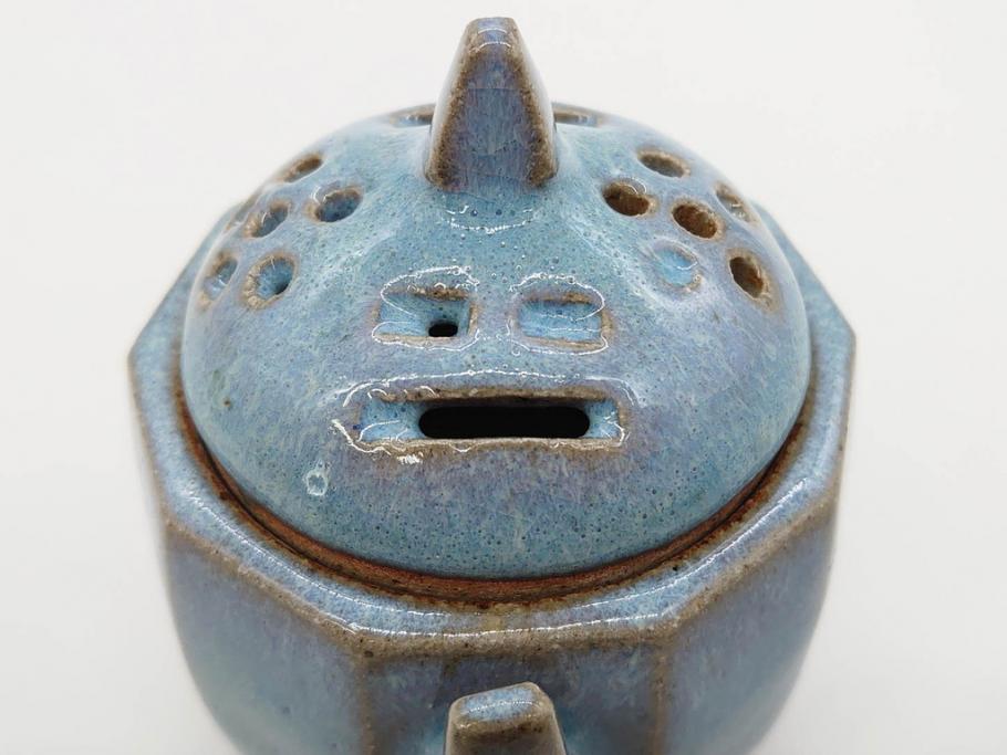 中里重利　鈞窯　水色の釉薬に魅せられる香炉(三玄窯、香爐、唐津焼、仏具、茶道具、落款印、共箱付き)(R-079747)