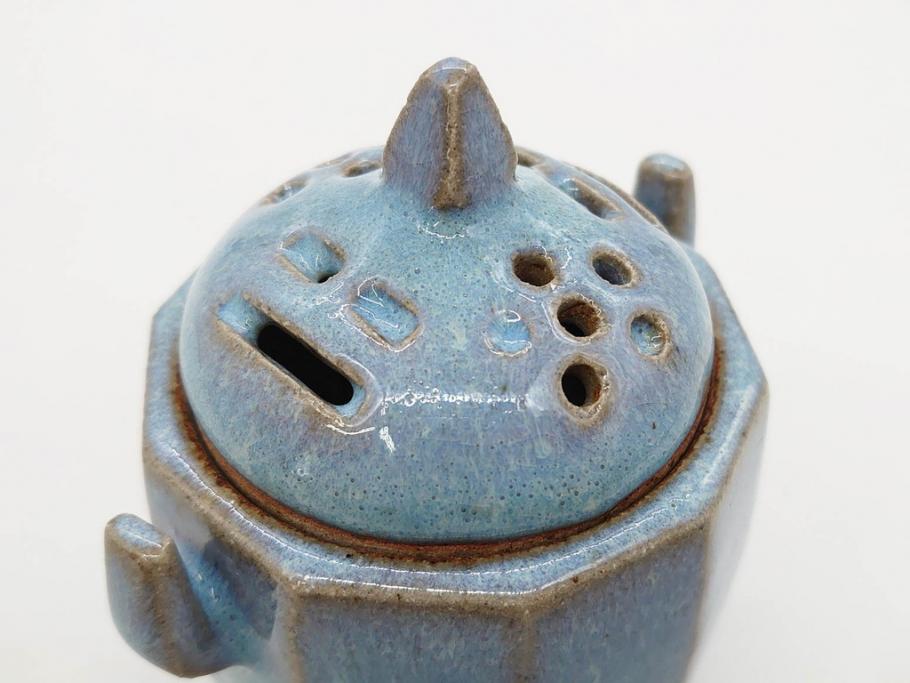 中里重利　鈞窯　水色の釉薬に魅せられる香炉(三玄窯、香爐、唐津焼、仏具、茶道具、落款印、共箱付き)(R-079747)