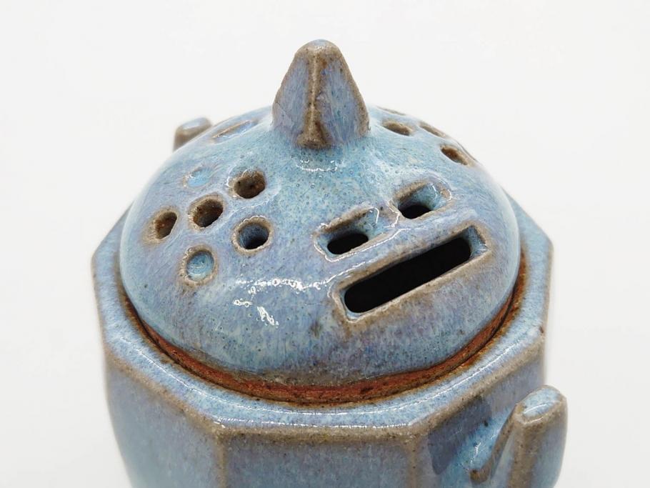 中里重利　鈞窯　水色の釉薬に魅せられる香炉(三玄窯、香爐、唐津焼、仏具、茶道具、落款印、共箱付き)(R-079747)