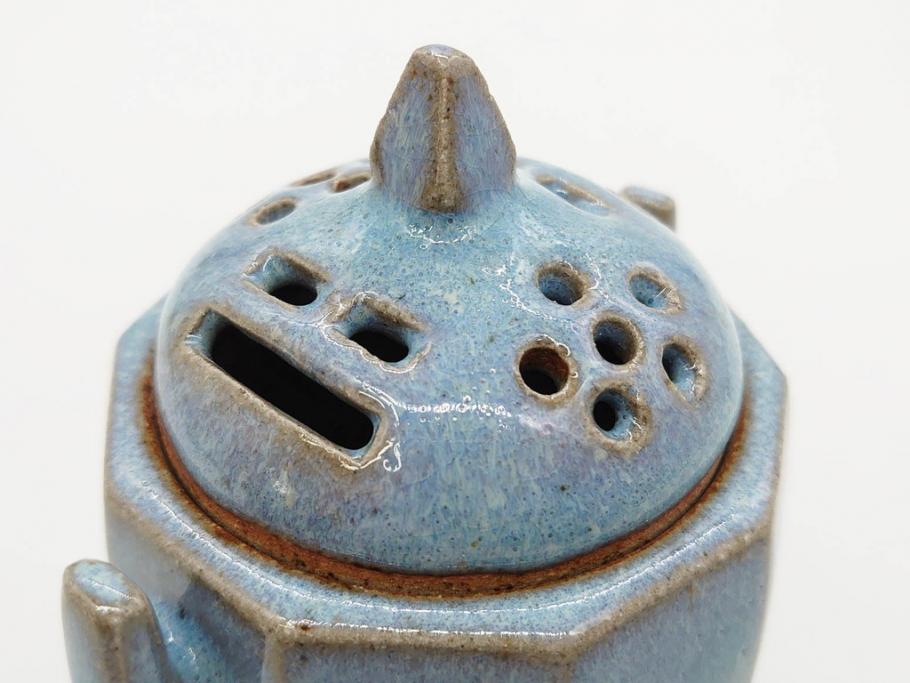 中里重利　鈞窯　水色の釉薬に魅せられる香炉(三玄窯、香爐、唐津焼、仏具、茶道具、落款印、共箱付き)(R-079747)