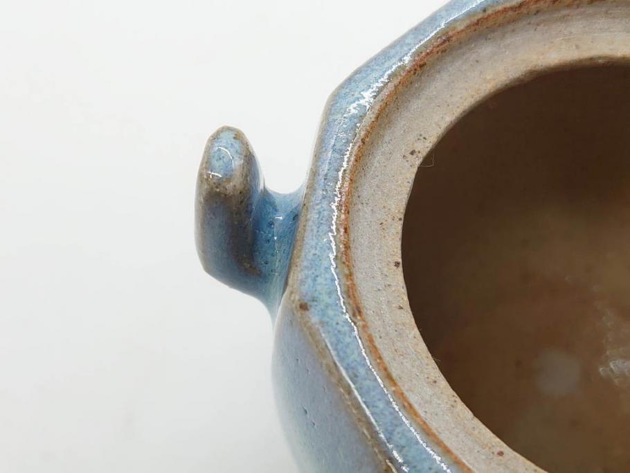 中里重利　鈞窯　水色の釉薬に魅せられる香炉(三玄窯、香爐、唐津焼、仏具、茶道具、落款印、共箱付き)(R-079747)