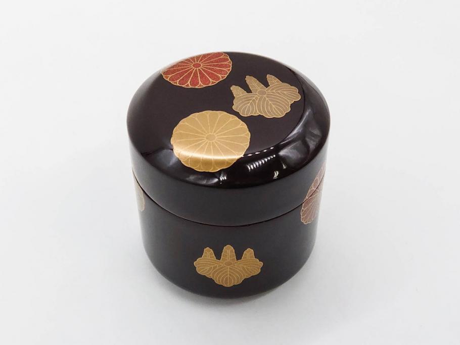 八代 中村宗哲　菊桐蒔絵　雅な美しさのある茶入(花、金彩、漆器、木製、茶入れ、茶筒、茶道具、茶器、又妙斎書付、共箱付き)(R-079748)